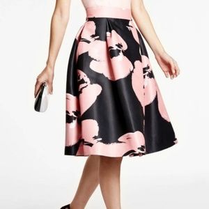 Halston Heritage Black Orchid print twill skirt